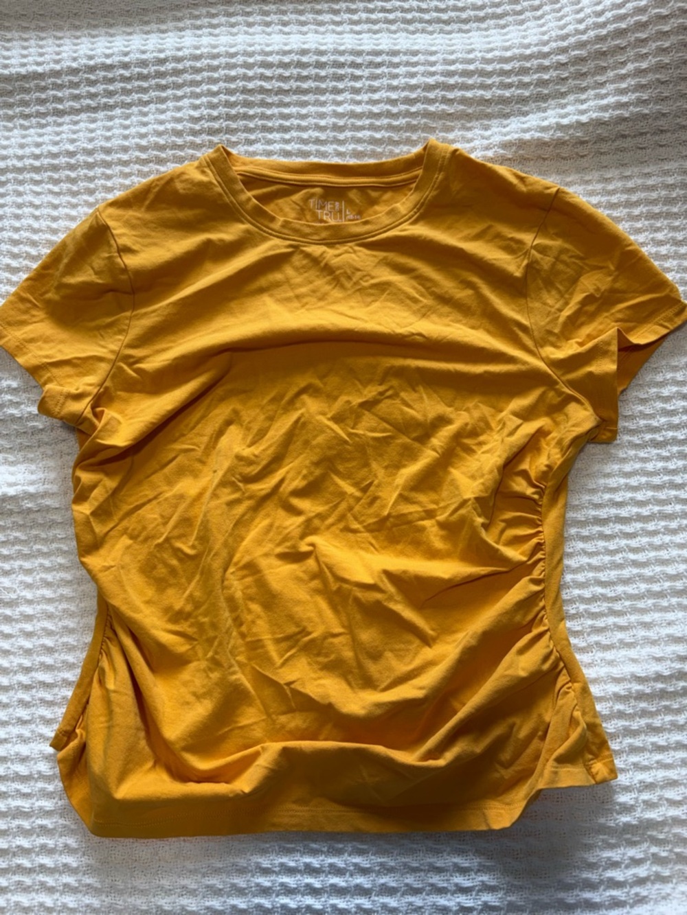 Time and Tru Mustard Short-Sleeve Side-Ruching Tee